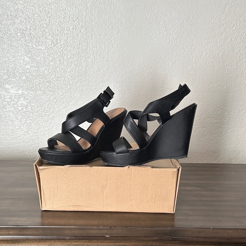 Xappeal Black Strappy Wedge Sandals